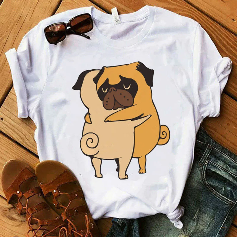 

Women Harajuku 90s T-shirt Cute French Dog Mom Print White T Shirt Female Summer Short Sleeve Funny Casual Tees Top