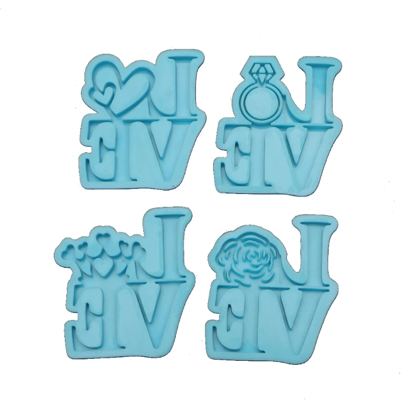 

4Pcs Letter Love Resin Mold Keychain Silicone Mold Love Keychain Pendant Epoxy Resin Casting Mold Kit Resin Craft Tools M7DD
