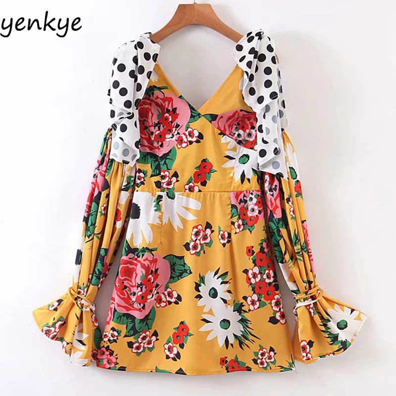 Женское праздничное платье с цветочным принтом летнее трапеция v образным