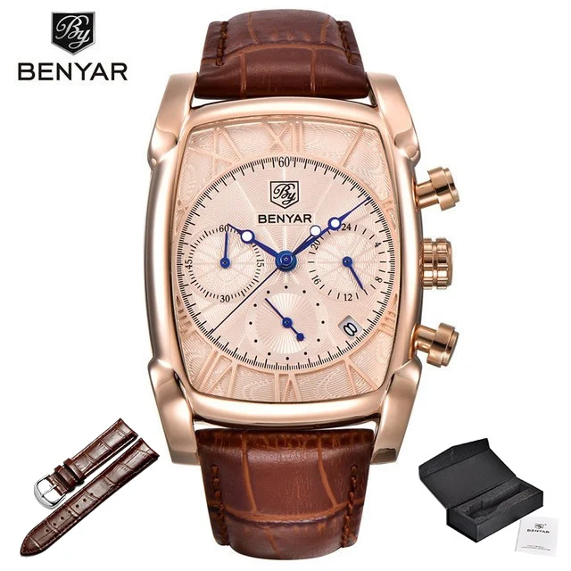 Full gold Топ люксовый бренд мужские s часы BENYAR кварцевые Бизнес наручные часы мужские модные спортивные водонепроницаемые хронограф Relogio Masculino - Цвет: Full gold
