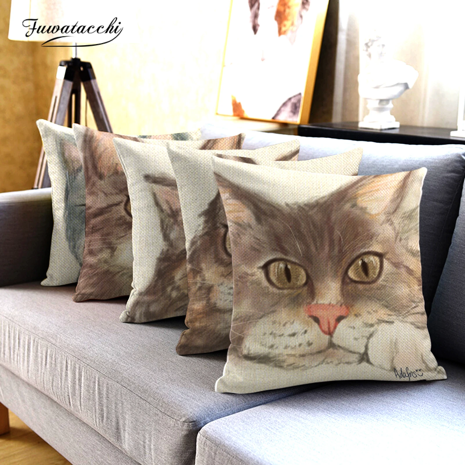 

Linen Cute Cat Pillowcase Decoration Pet Animal Printed Cojines Fundas Pillow Case Cushion Cover For Room Sofa Chair Home