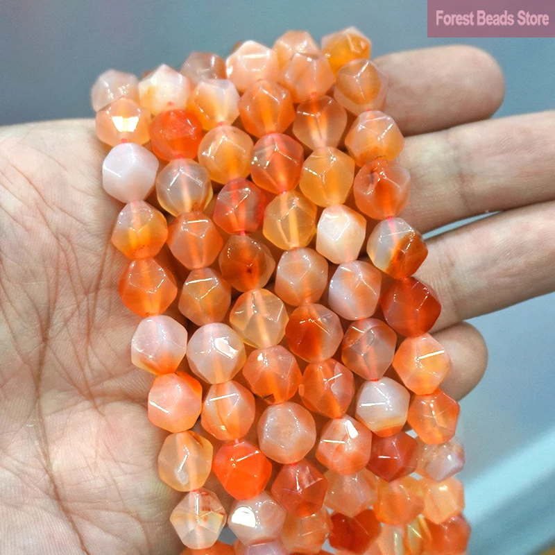 

Natural Stone Faceted Orange Red Agates Spacers Loose Beads DIY Bracelet Necklace Charms for Jewelry Making 15" Strand 6 8 10MM