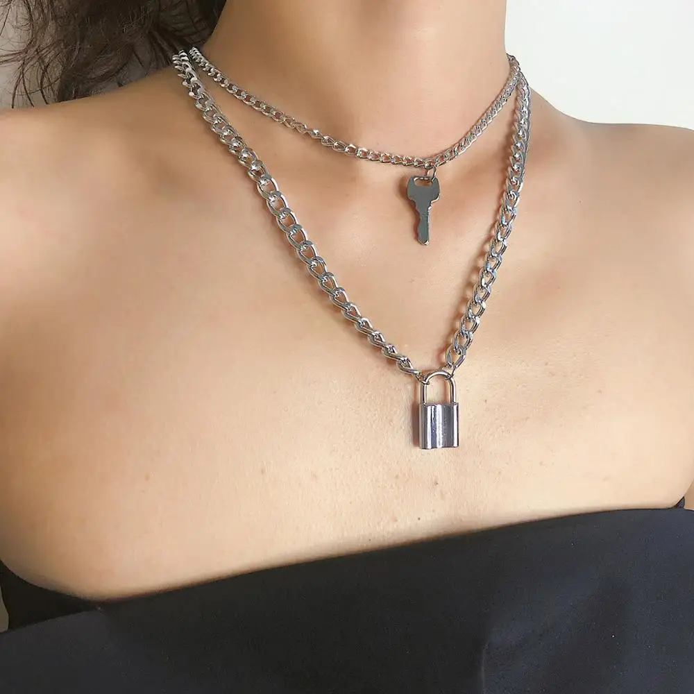 Fashion Key Padlock Pendant Necklace for Women Gold/Silver Lock Layered Chain on the Neck With Punk Jewelry | Украшения и