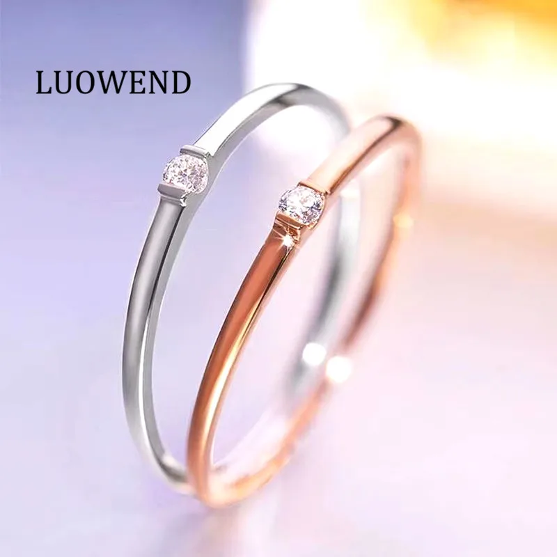 

LUOWEND 18K Rose/Yellow/White Gold (AU750) Wedding Band Gold Ring Natural Diamond anillos mujer Women Engagement Ring Customize