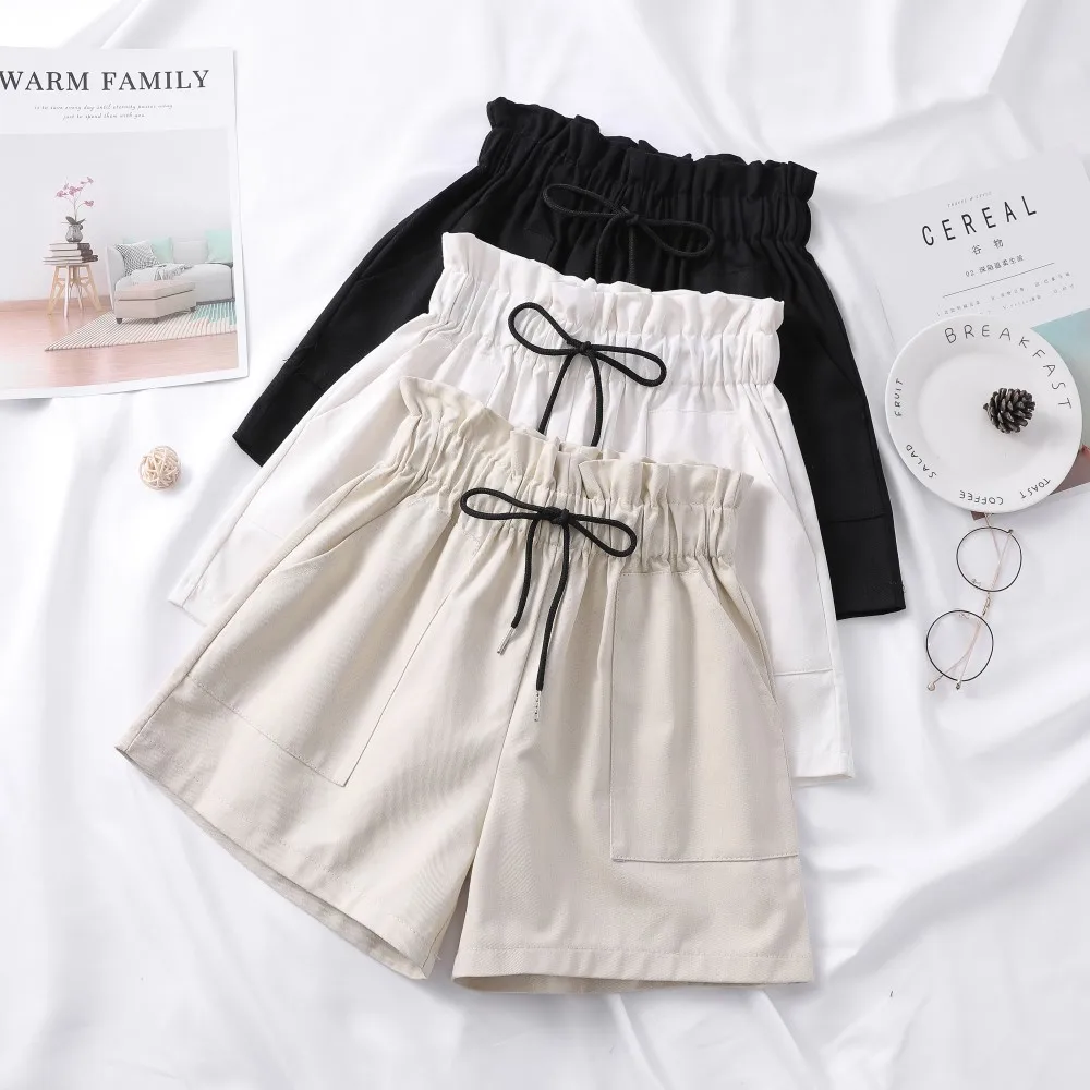 Модные женские эластичные шорты с поясом и высокой талией на лето осень 2020