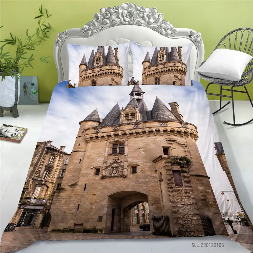 

3D World Architecture Pattern Bedding Duvet Cover Set Iron Tower Print King Queen Size Home Decoration 2/3 Pcs Dropship