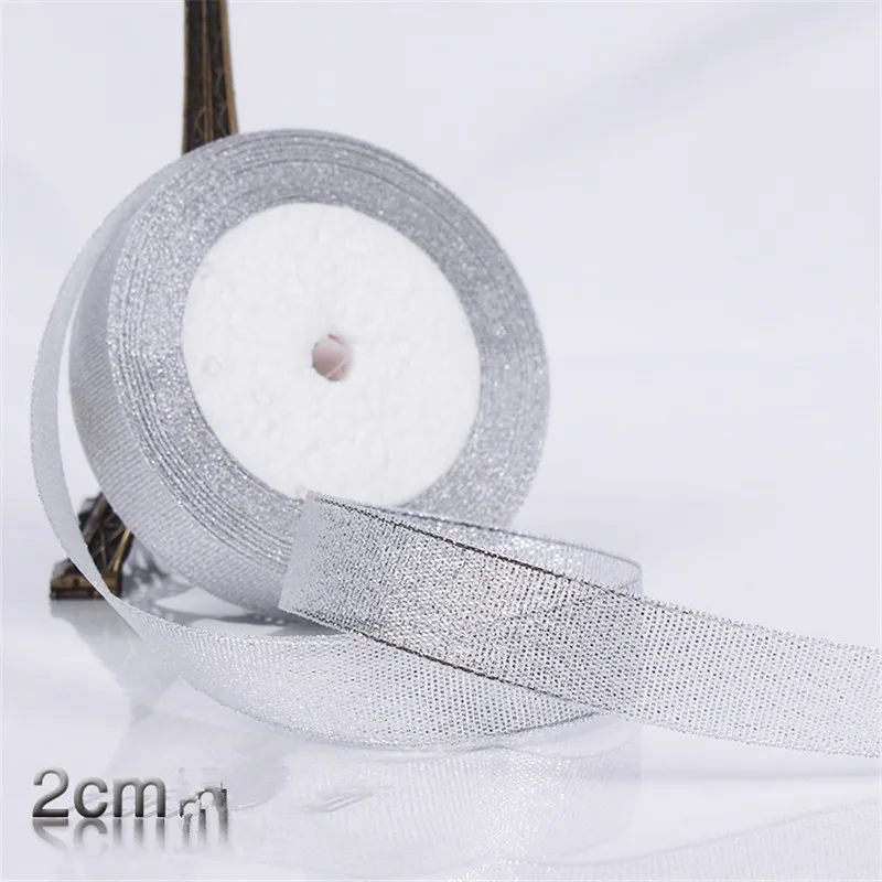 2CM Silver Золотой/Серебряный шелк атлас органза лента 0,6-5 см блестящие вышитые ленты для свадебного торта подарок украшения ремесла поставки - Цвет: 2CM Silver