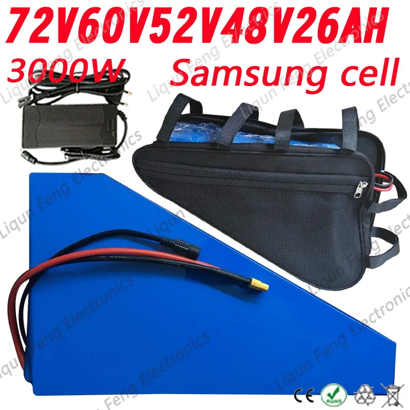 Оригинальный треугольный Аккумулятор для электровелосипеда 60 В 30 А/ч 20 72 в 25