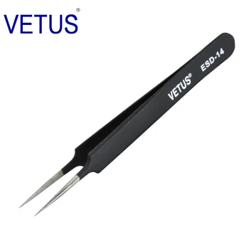 ESD-14 Подлинный Пинцет «VETUS» Пинцет для наращивания ресниц из нержавеющей стали Сверхтонкий Высокоточный анти кислотные пинцеты антистатические - Цвет: ESD-14