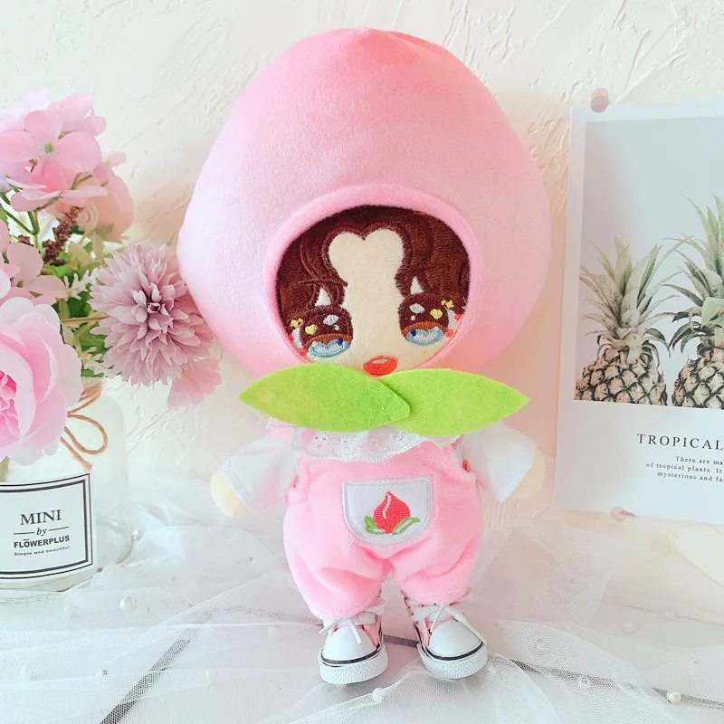 

20cm Baby Doll Plush Doll's Clothes Peach rompers Hat shoes Stuffed Toys Dolls Accessories for Korea Kpop EXO Idol Dolls