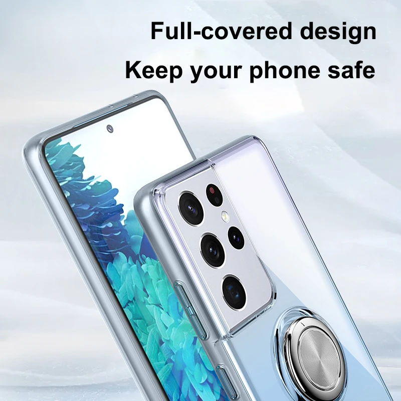 

For Samsung S21 Ultra Case,Galaxy S21 Phone Case,Shockproof Transparent Cover Magnetic Ring Case for Samsung Note 20 S20 Ultra