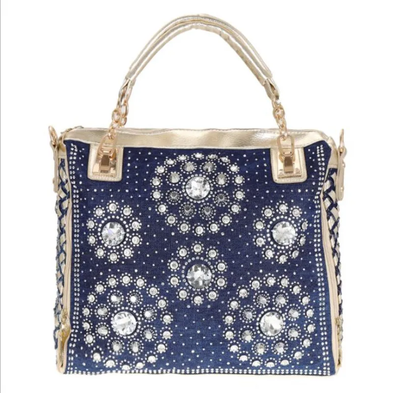 Летние 2019 джинсовые сумки с золотой цепочкой для женщин повседневные Украшенные