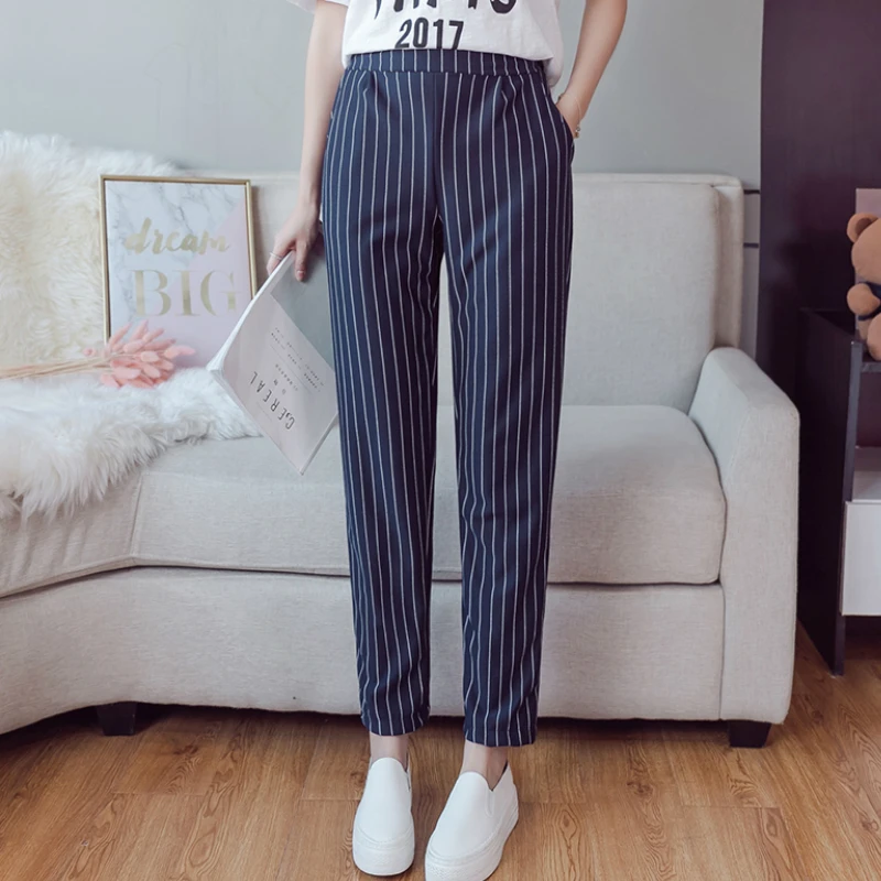 Модные женские брюки 2021 Весенняя офисная одежда полосатые шаровары повседневные