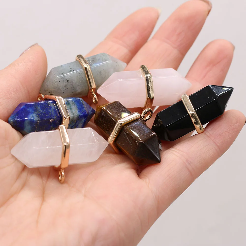 

Гексагональный кулон в виде колонны из натурального камня, хрустальные Агаты, тигровый глаз, Подвески для изготовления ожерелья «сделай са...