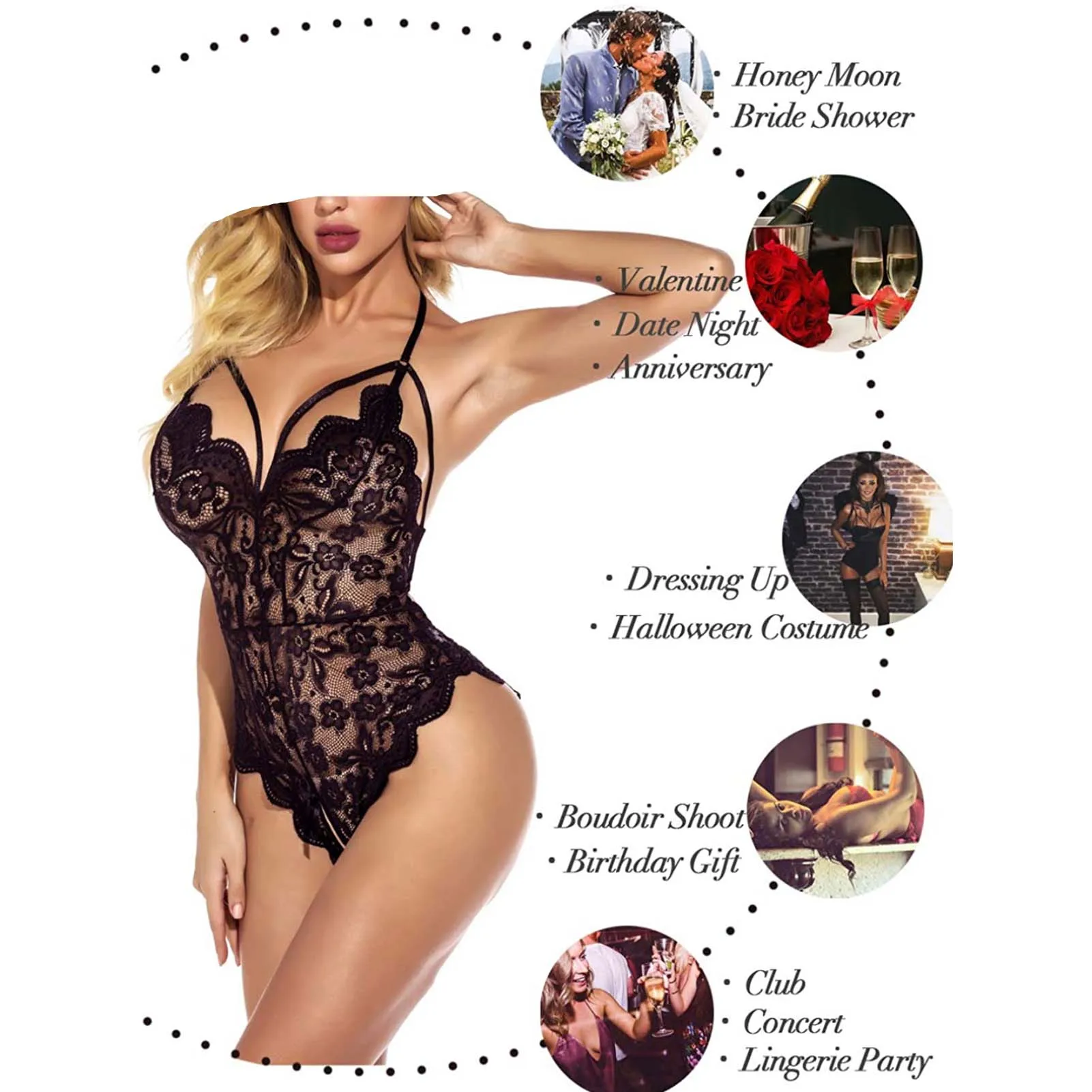 

New Sexy Women One Piece Lingerie Deep V Teddy Sexy Lace Bodysuit Solid Color Lingerie Sexy Hot Erotic Sleepwear