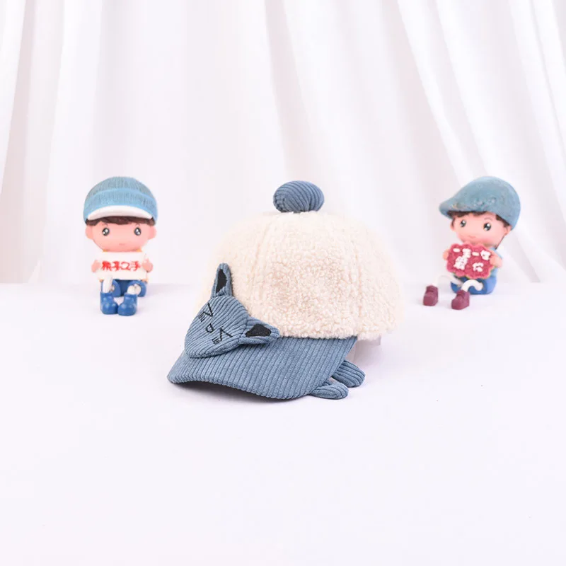 Hats For Child Winter New Korean Version of Cartoon Cat Baseball Cap Teddy Cashmere Warm Cap Boys Cotton Outdoor Hats