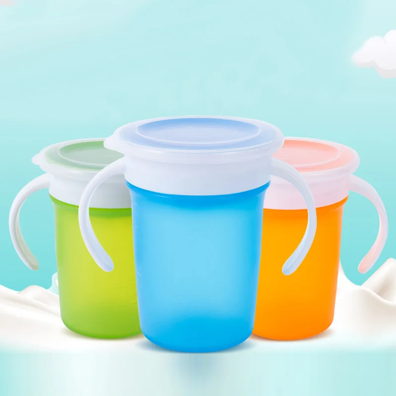 

360 Degrees Rotated Baby Learning Drinking Cup with Double Handle Flip Lid Leakproof Infants Water Cups Bottle BPA Free with Lid