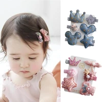 6pcsset love stars hair clips for girls kids cloth hair bows barrettes kids cute hairpins baby toddlers child hair accessories