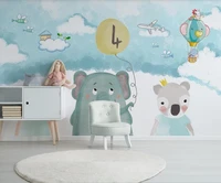 xue su wall covering custom wallpaper mural simple hand painted cartoon bear air balloon childrens room background wall