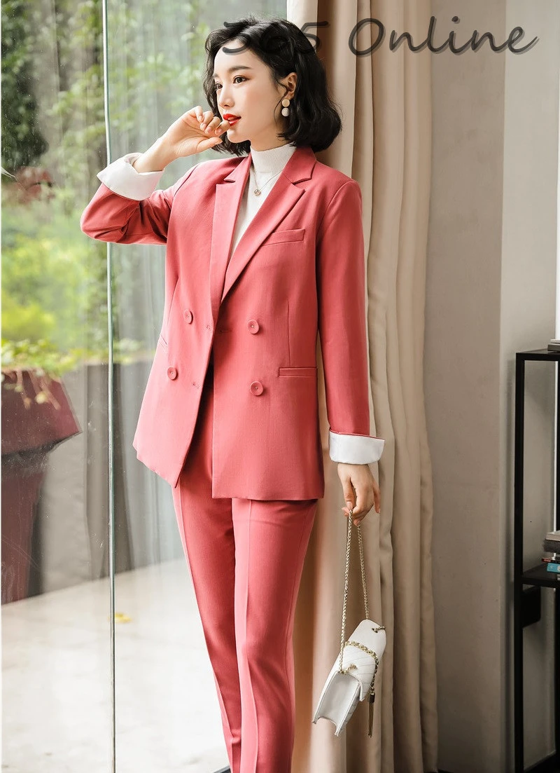 Женский деловой костюм с брюками и курткой осенне зимний Униформа офисная одежда