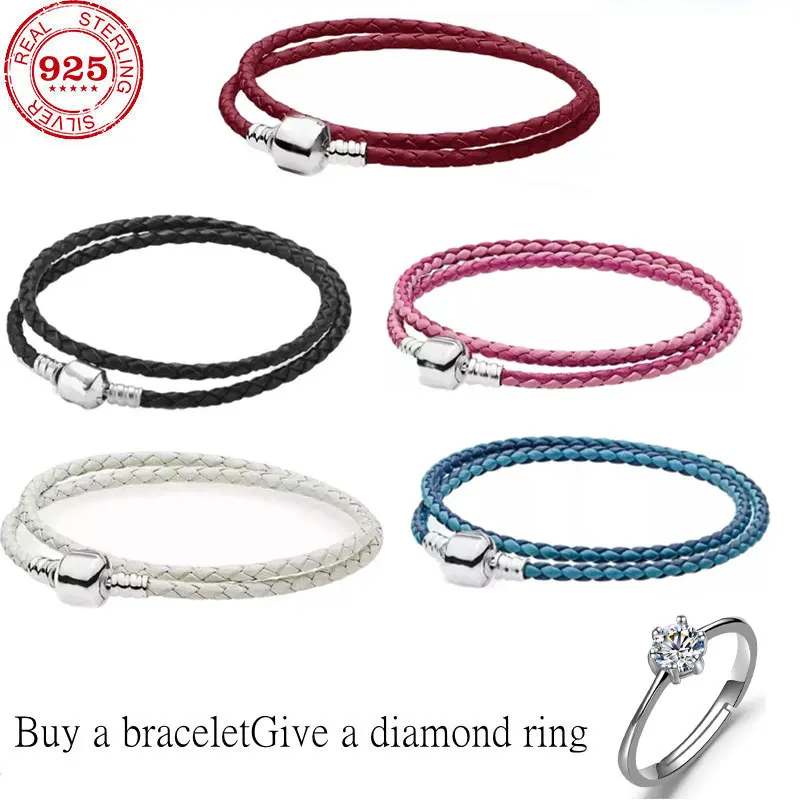 

Sell 100% True 925 Sterling Silver Leather Shrinkage Bead Bracelets for Women Fit Original Glamour Bracelets with DIY High Quali