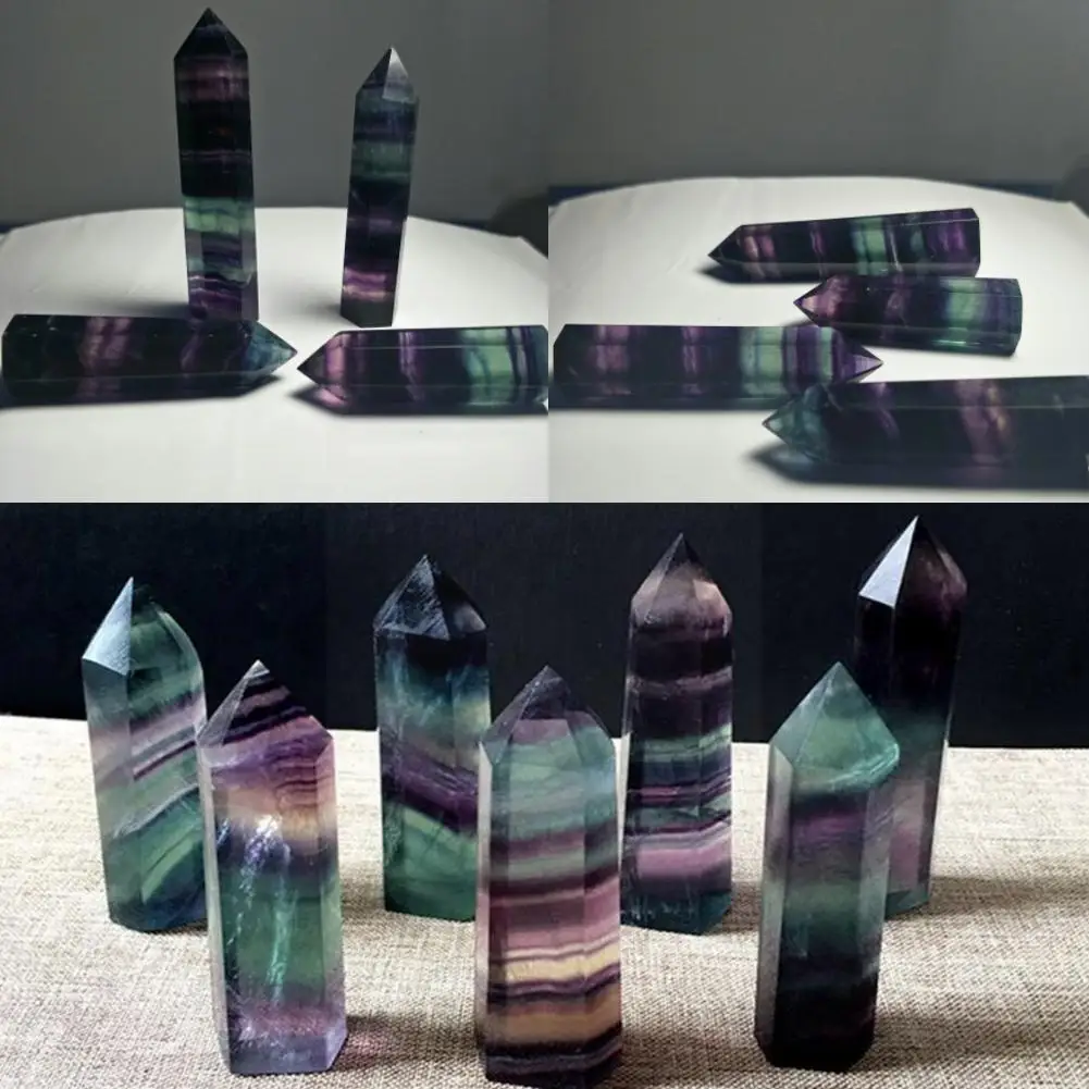 

Natural Fluorite Crystal Colorful Striped Fluorite Hexagonal Quartz Stone 5-6CM Point Treatment Stone Wand Healing Crystal H0C7