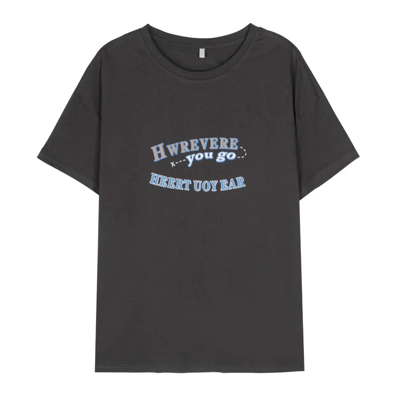 

Letter print short-sleeved T-shirt girl 2021 summer Korean version loose simple casual round collar women fashion y2k top T88669