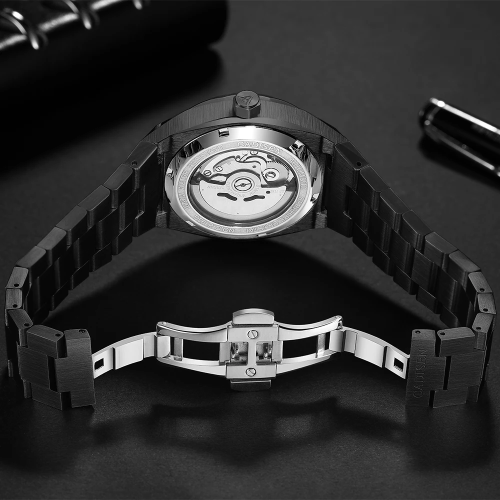 

CADISEN 2021 Men Mechanical Wrist Watch 42mm Automatic Winding Luxury Sapphire 100m Waterproof NH35 Movement Black Watch for Men