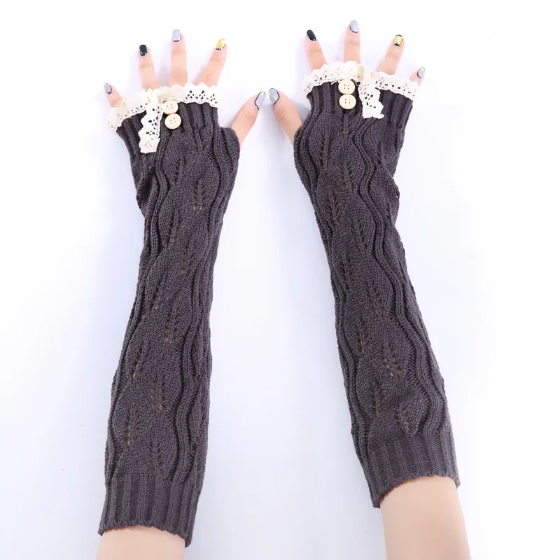 

RANMO New Fashion Lace Women Fingerless Gloves Winter Vintage Wrist Arm Mitten Female Sexy Warm Knitted Wool Long Gloves 40CM
