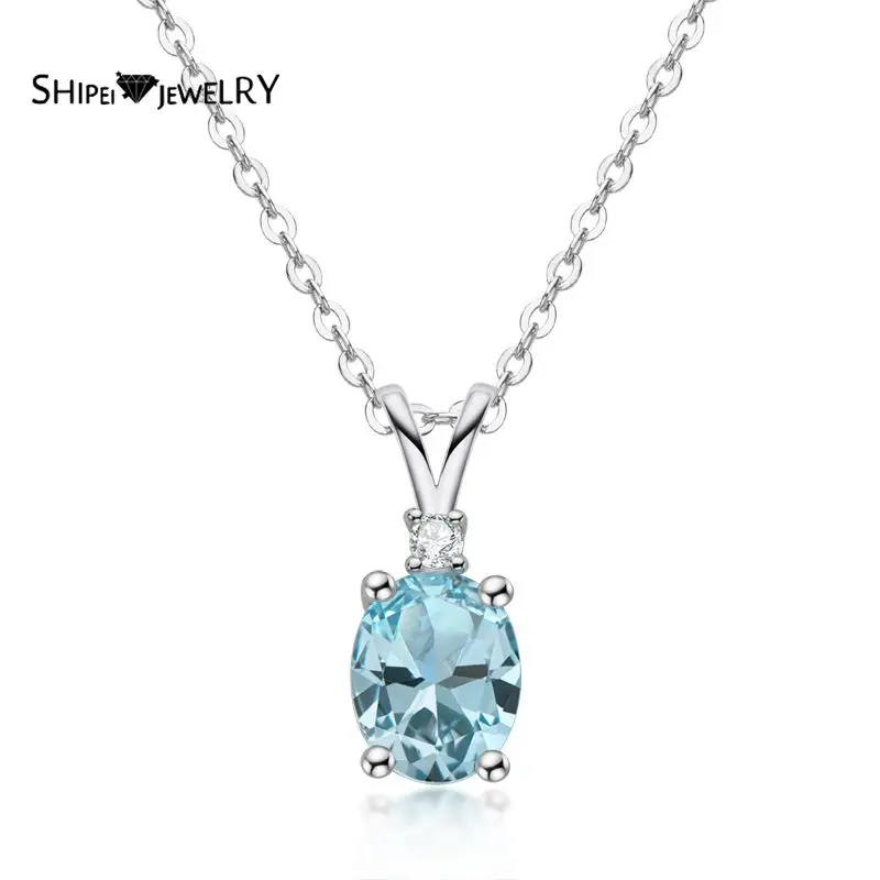 

Shipei 100% 925 Sterling Silver Natural Oval Cut Blue Topaz Citrine Amethyst Gemstone Anniversary Fine Jewelry Pendant Necklace