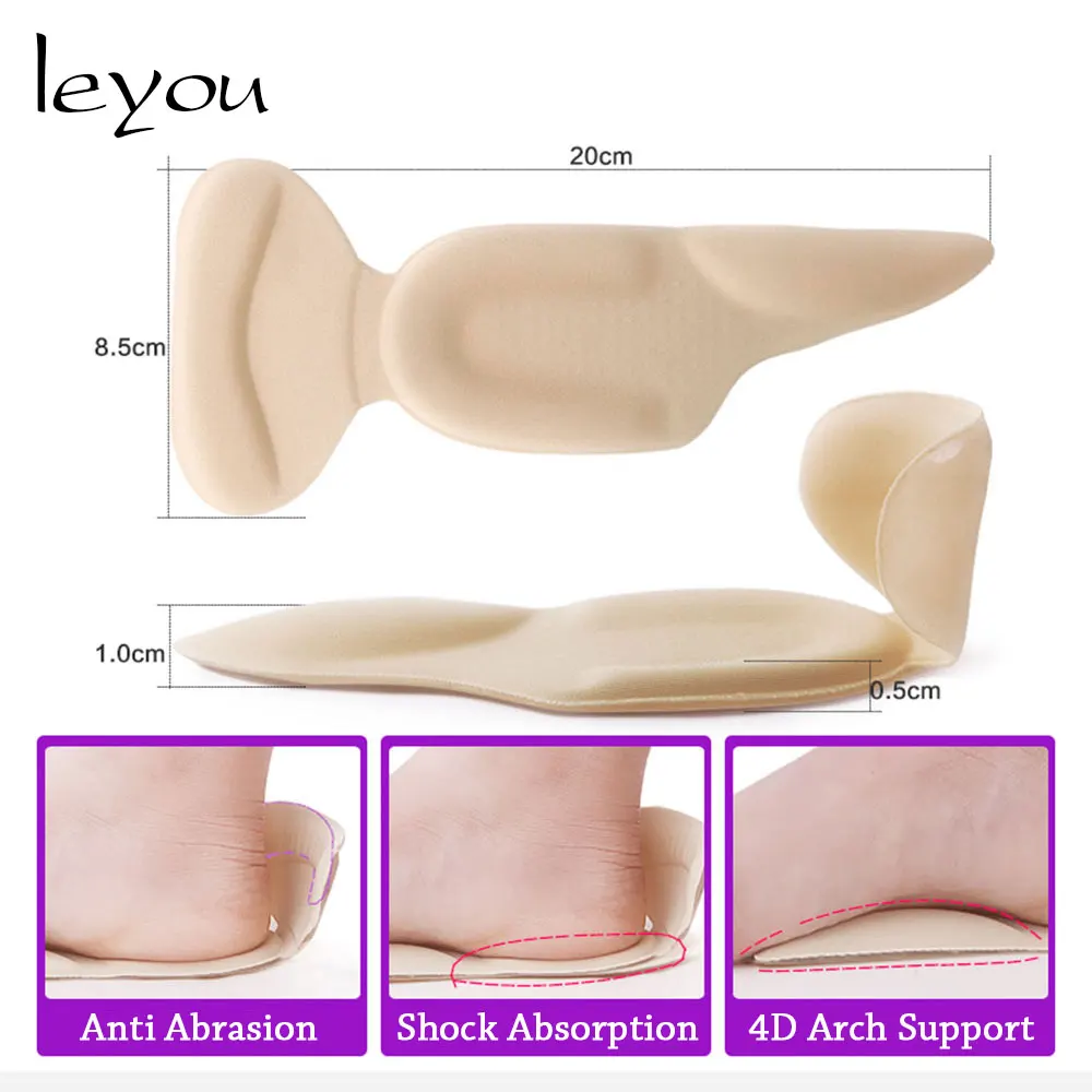 Leyou T Shape Shoe Cushion Silicon Heel Grips Pads Gel Arch Support Insoles for Flat Foot Half Insole Self-adhesive Insert Pad