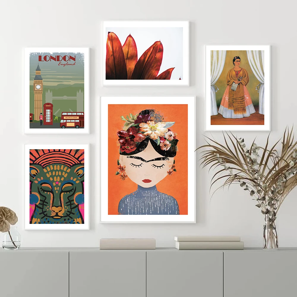 

London Landscape Posters Print Cartoon Woman Wall Art Canvas Painting Nordic Poster And Print Wall Picture For Living Room Decor