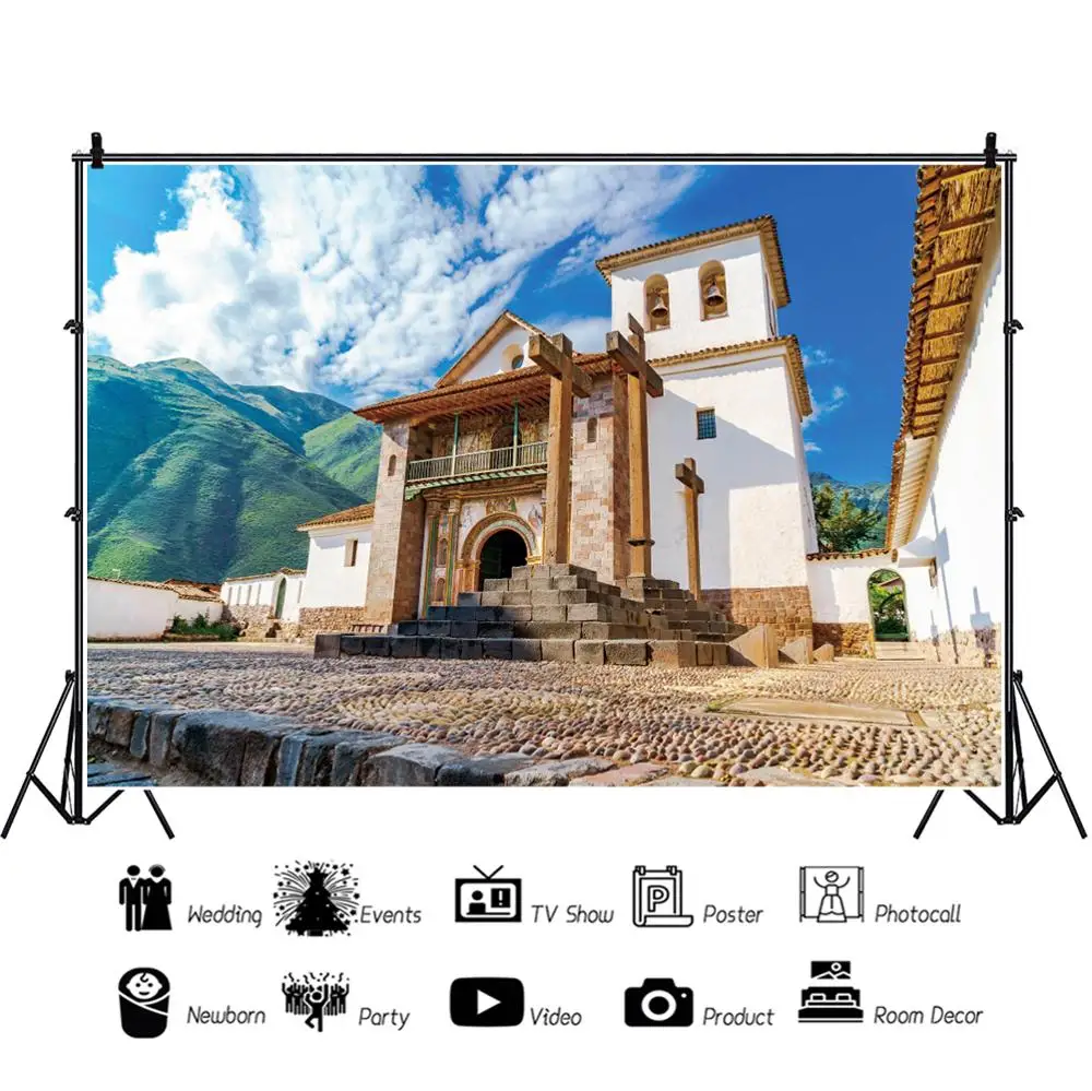 Фотофон Laeacco небо гора церковь камень шаг пейзаж бесшовный на заказ