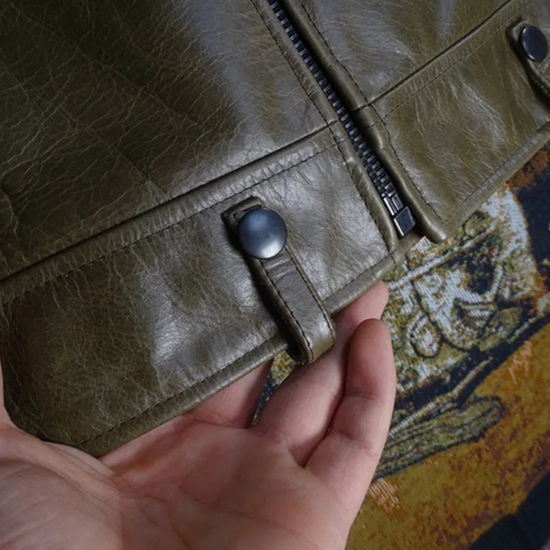 

2021Dark Green Motorcycle Style Genuine Leather Jacket Men Plus Size 4XL Real Natural Cowhide Autumn Slim Fit Biker's Coat