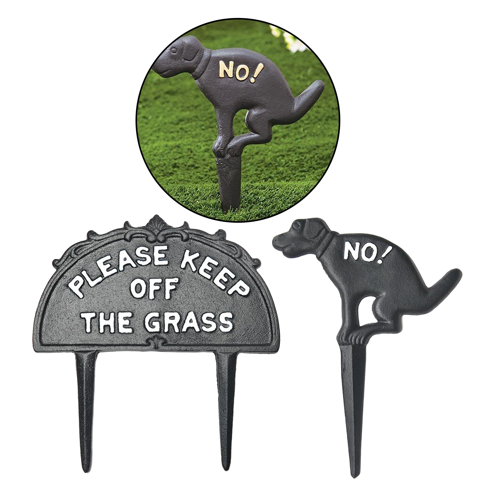 

No Pooping Yard Sign Cast Iron NO! Puppy Landscape Decorated Inserted European