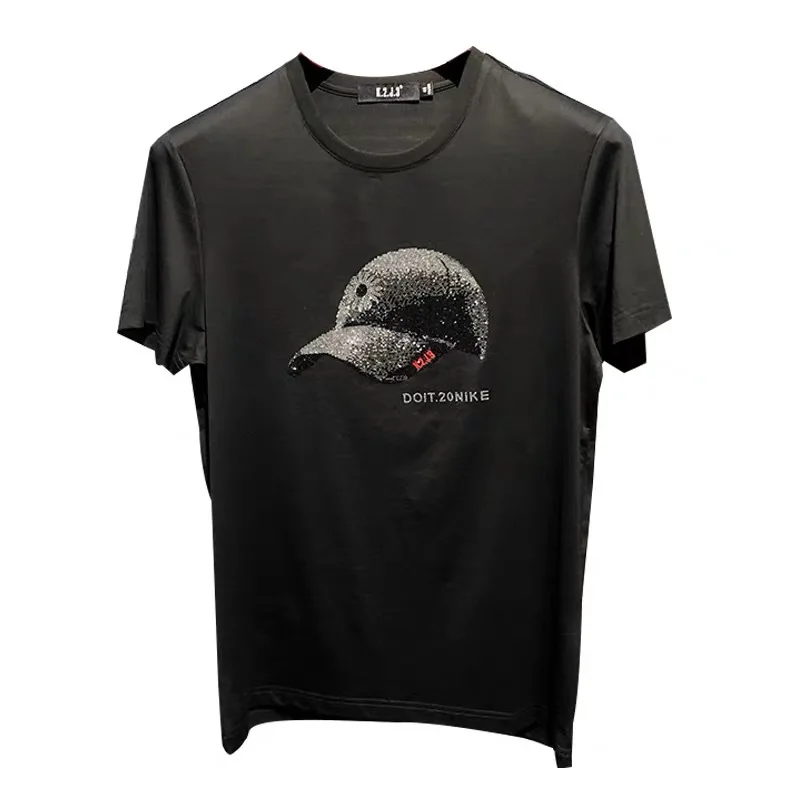 

Summer New Short-sleeved T-shirt Men's Trendy Brand Hot Diamond Personality Trend Slim Round Neck Pullover Half Sleeve