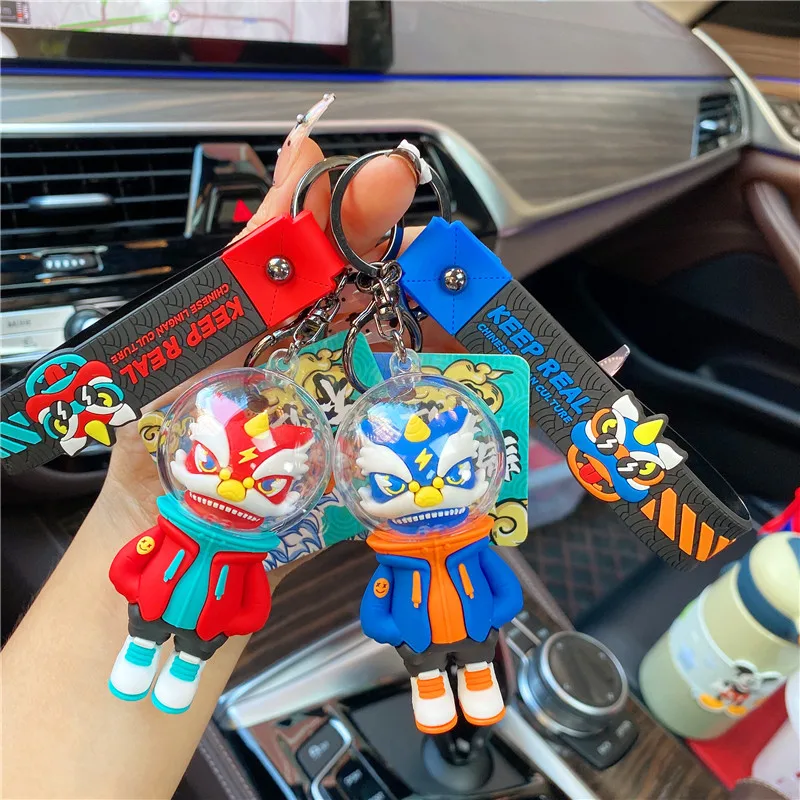 

Chinese Tide Wind Lion Dance Key ChainAuspicious Zodiac Fashion Car Key Pendant Student Backpack Pendant Lion Head Accessories