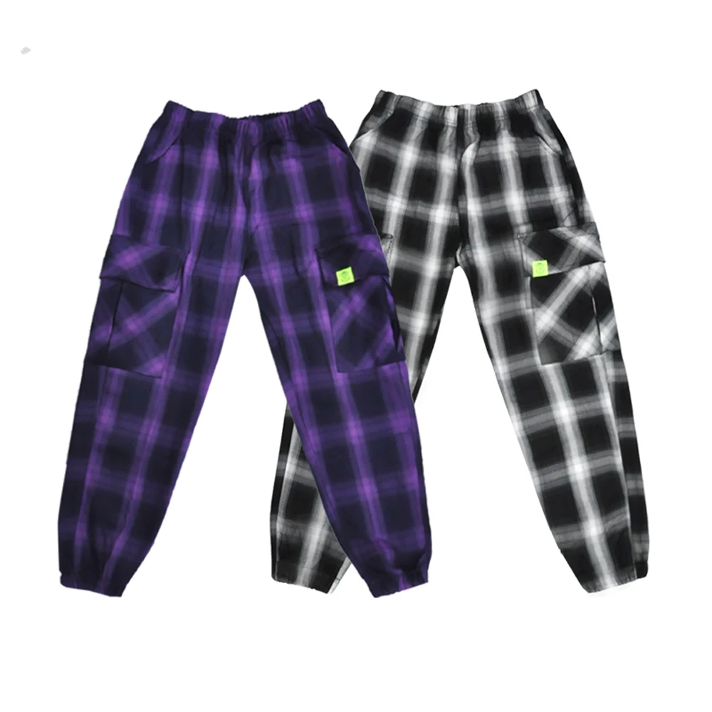 

Children Jazz Street Dance Costumes Loose Trousers Overalls Girls Hip Hop Dance Pants For Boys Hiphop Plaid Pants Wear DQS4024