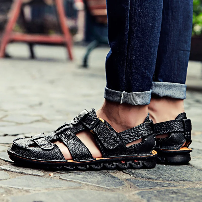 Сандалии мужские из мягкой натуральной кожи удобные босоножки ручной работы