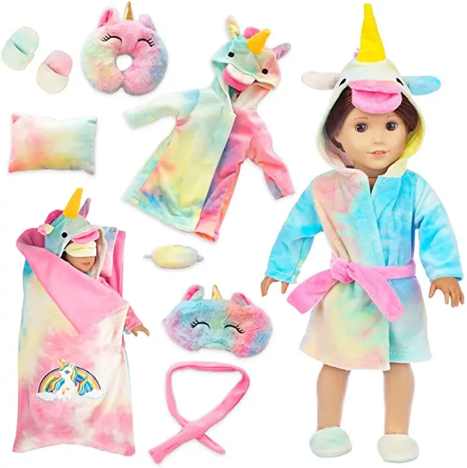 

Rainbow Unicorn Doll Costume with Unicorn Style Sleeping Bag, Pillow, Eye Mask Slumber Party Accessories Fits 18 Inch Girl Doll