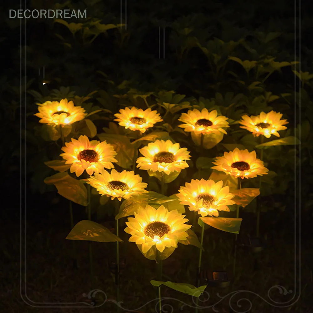 저렴한 10 개/몫 LED 해바라기 태양 빛 야외 파티 휴일 장식 플러그인 지상 풍경 정원 통로 마당 잔디 조명