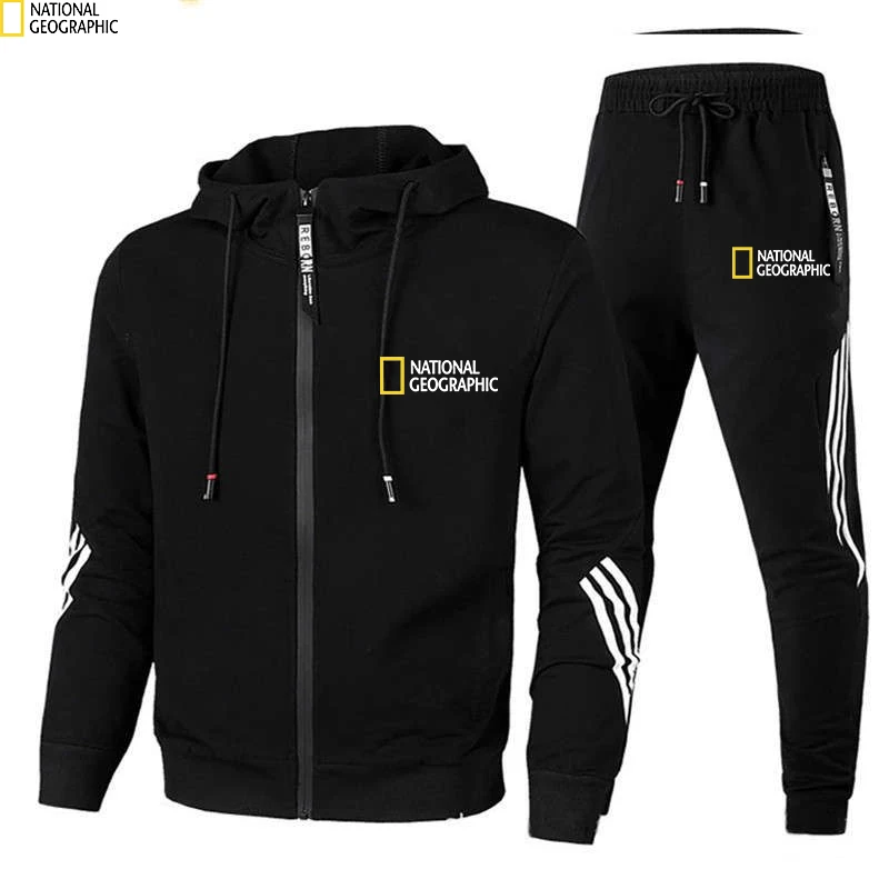 

National Geographic 2021Fall/Winter New Men Suit Hoodie Hooded Sweatshirt Sweatpants Fashion Zipper Cardigan Pullover Jacket Set
