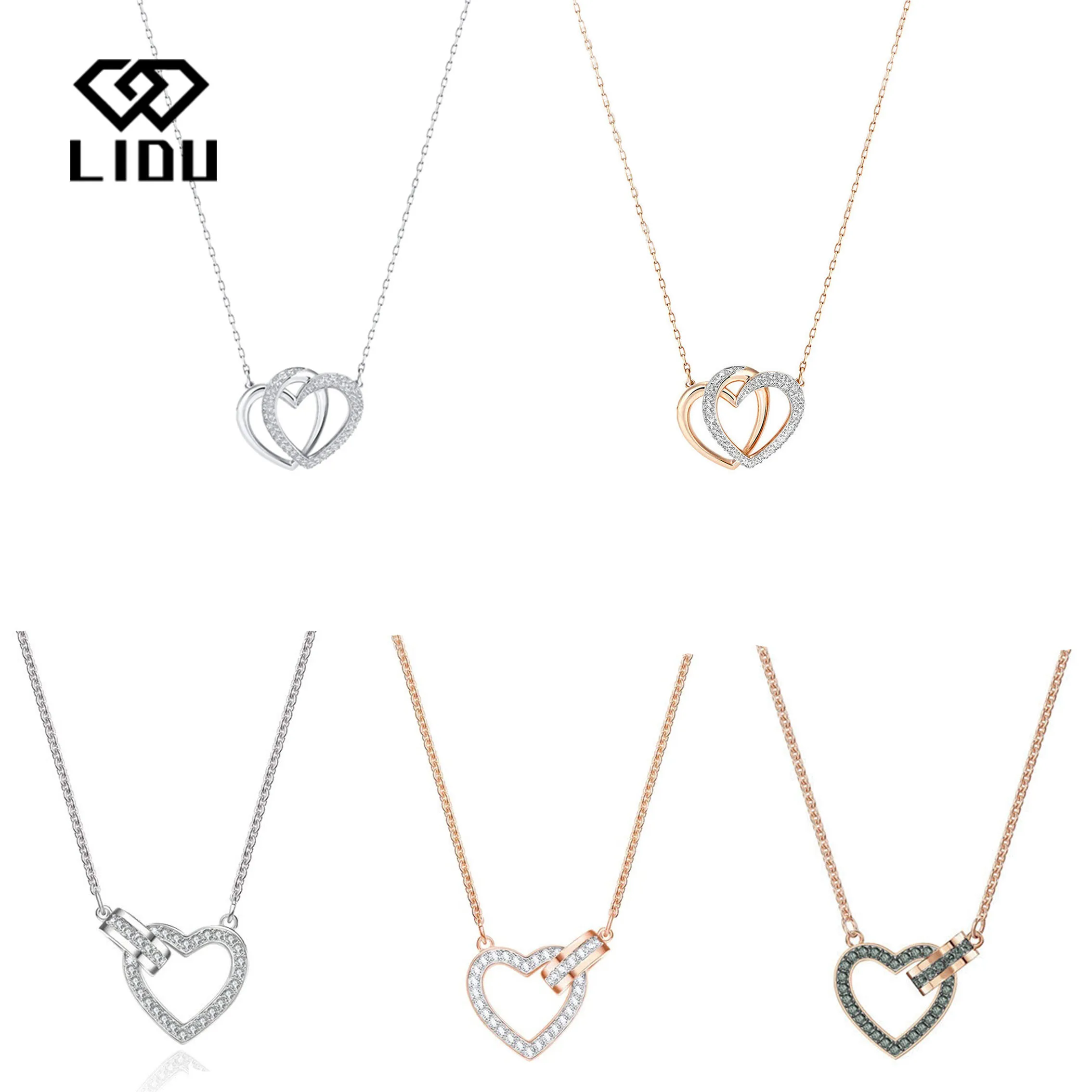 

LIDU high quality fashion exquisite two hearts linked pendant necklace gift to friends free mail manufacturers wholesale