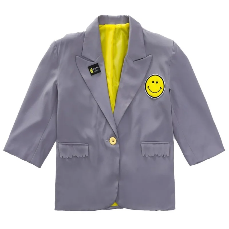 

Smiling Face Printed Soild Back Jacket Suit Coat Casual Fashion Clothing for Baby Girls Mom's Teenagers 3-17Y Girls Outerwear