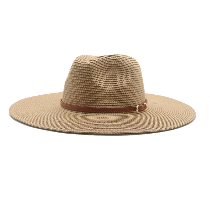 

women hats summer straw paper solid big brim 11cm belt band sun hats sun protection khaki coffee black men women panama hats new