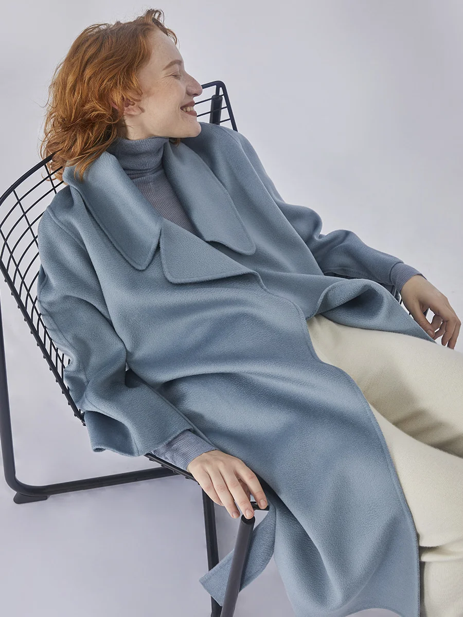 

Женское двухстороннее кашемировое пальто, шерстяное твидовое пальто средней и длины до колен, 2021