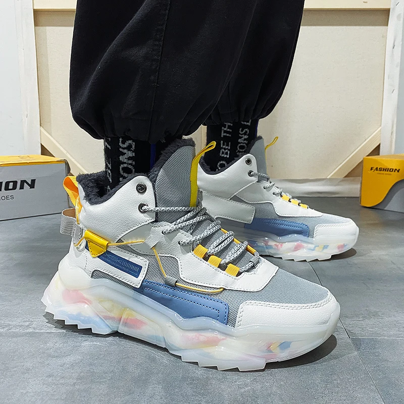 

Thick-soled daddy shoes men's new winter high-top plus velvet warm cotton shoes men's casual sports shoes