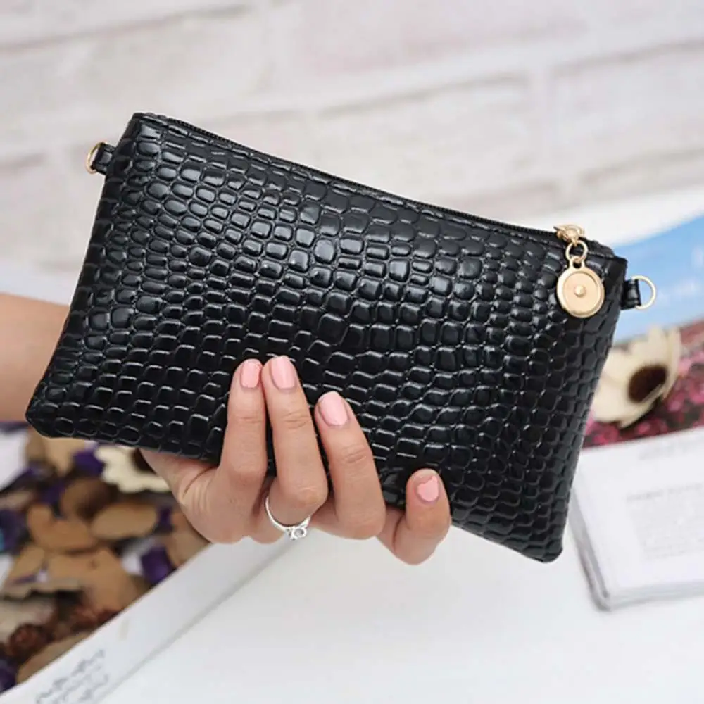 70 hot sell women crocodile pattern solid color zipper crossbody shoulder bag phone holder free global shipping