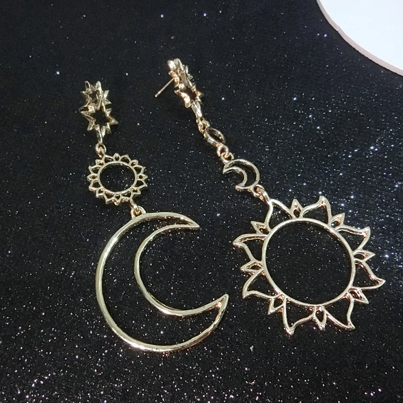 Корейские длинные серьги подвески для девочек простые асимметричные Sun God Moon