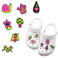 hot selling 1pcs pink style flowers shoes charms silicone croc accessories kids x mas gifts wristband hole slipper decor